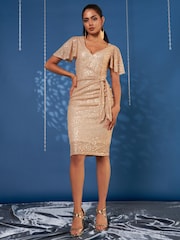 Jolie Moi Bleistiftkleid mit Pailletten und Flügelärmeln, Gold - Bild 6 von 7