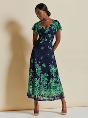 Jolie Moi Green Mirrored Print Lace Maxi Dress - Image 1 of 7
