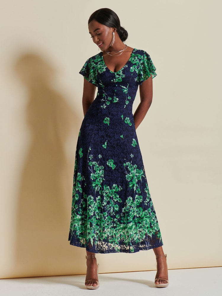 Jolie Moi Green Mirrored Print Lace Maxi Dress - Image 1 of 7