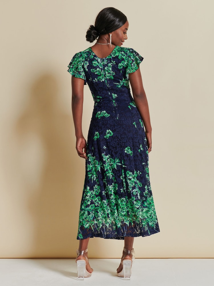 Jolie Moi Green Mirrored Print Lace Maxi Dress - Image 2 of 7