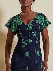 Jolie Moi Green Mirrored Print Lace Maxi Dress - Image 3 of 7
