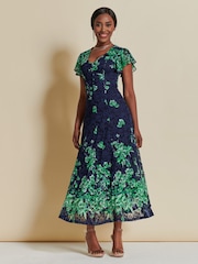 Jolie Moi Green Mirrored Print Lace Maxi Dress - Image 4 of 7