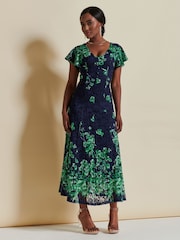 Jolie Moi Green Mirrored Print Lace Maxi Dress - Image 5 of 7
