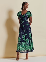 Jolie Moi Green Mirrored Print Lace Maxi Dress - Image 6 of 7