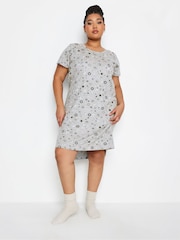 Yours Curve Grey Celestial Tonal Dipped Back 100% Cotton Nightdress - Image 1 of 4