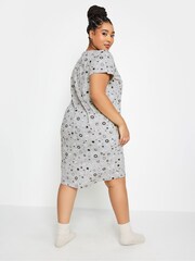 Yours Curve Grey Celestial Tonal Dipped Back 100% Cotton Nightdress - Image 2 of 4
