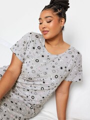 Yours Curve Grey Celestial Tonal Dipped Back 100% Cotton Nightdress - Image 4 of 4