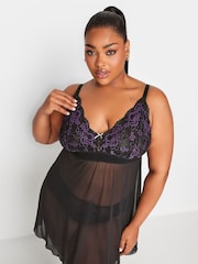 Yours Curve Purple Contrast Lace Babydoll Bra - Image 2 of 4