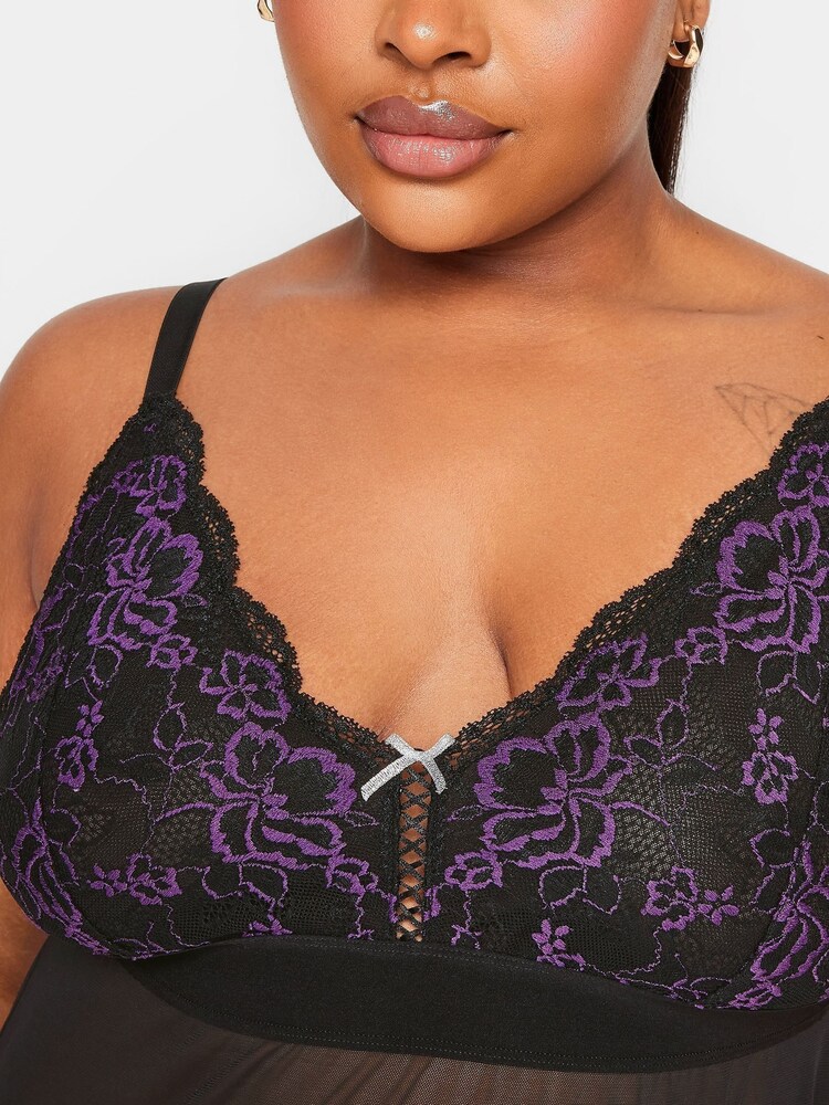 Yours Curve Purple Contrast Lace Babydoll Bra - Image 4 of 4