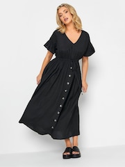 Yours Curve Black Frill Sleeve Linen 100% Cotton Maxi Dress - Image 1 of 4
