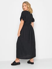 Yours Curve Black Frill Sleeve Linen 100% Cotton Maxi Dress - Image 2 of 4