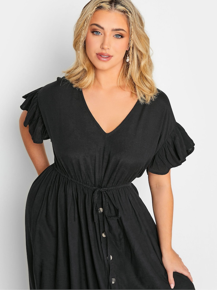 Vestido largo con mangas con volantes de lino 100 % algodón de Yours Curve - Imagen 4 de 4 Vestido largo con mangas con volantes de lino 100 % algodón de Yours Curve - Imagen 4 de 4