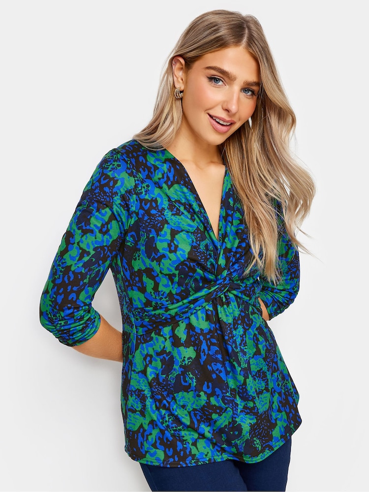 M&Co Blue Long Sleeve Twist Front Top - Image 1 of 4