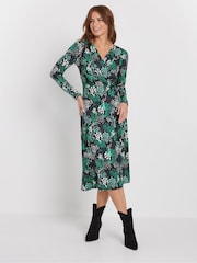 M&Co Green Long Sleeve Wrap Dress - Image 1 of 4
