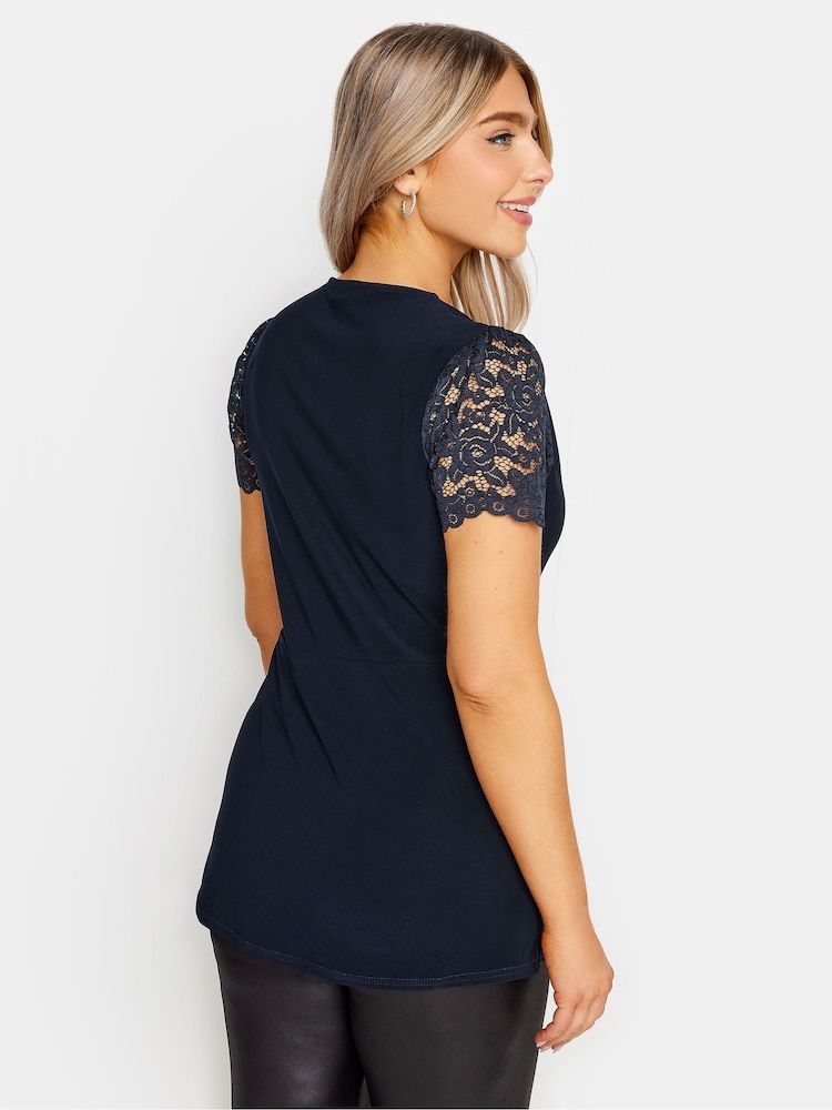 Azul - Blusa cruzada brillante con manga Angel de M&Co - Imagen 2 de 4