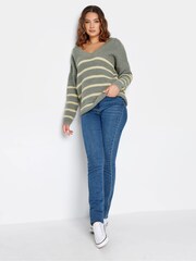 Long Tall Sally Grey V-Neck Striped Jumper - Image 2 of 4