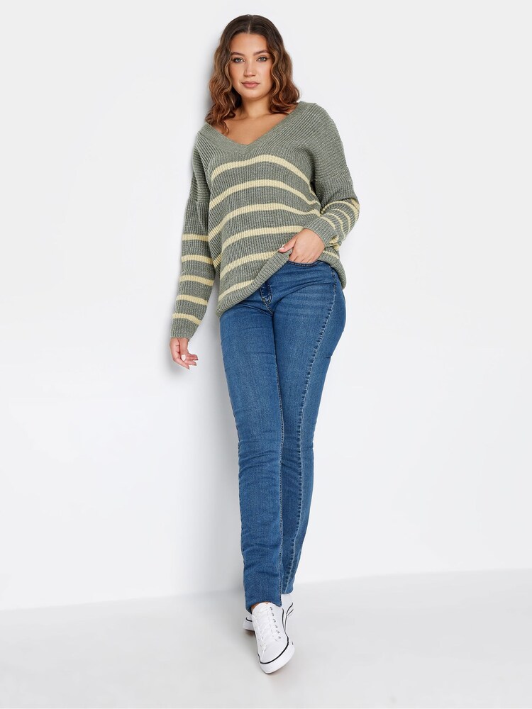 Long Tall Sally Grey V-Neck Striped Jumper - Image 2 of 4