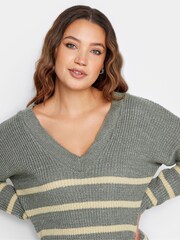 Long Tall Sally Grey V-Neck Striped Jumper - Image 4 of 4