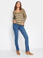 Long Tall Sally Natural V-Neck Striped Jumper - Image 2 of 4