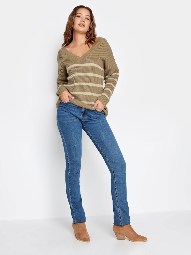 Long Tall Sally Natural V-Neck Striped Jumper - Image 2 of 4