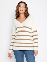 Long Tall Sally Natural cream V-Neck Striped Jumper - Image 1 of 4