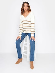Long Tall Sally Natural cream V-Neck Striped Jumper - Image 2 of 4