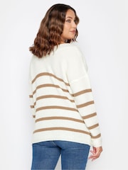 Long Tall Sally Natural cream V-Neck Striped Jumper - Image 3 of 4