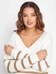 Long Tall Sally Natural cream V-Neck Striped Jumper - Image 4 of 4