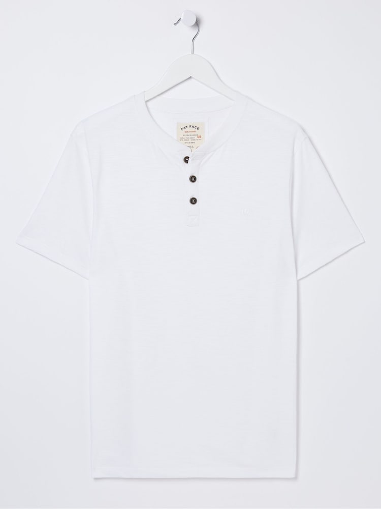 FatFace White 100% Cotton Woodside Slub Henley T-Shirt - Image 5 of 5