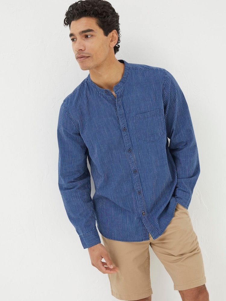 FatFace Blue Stripe Grandad Shirt - Image 1 of 5