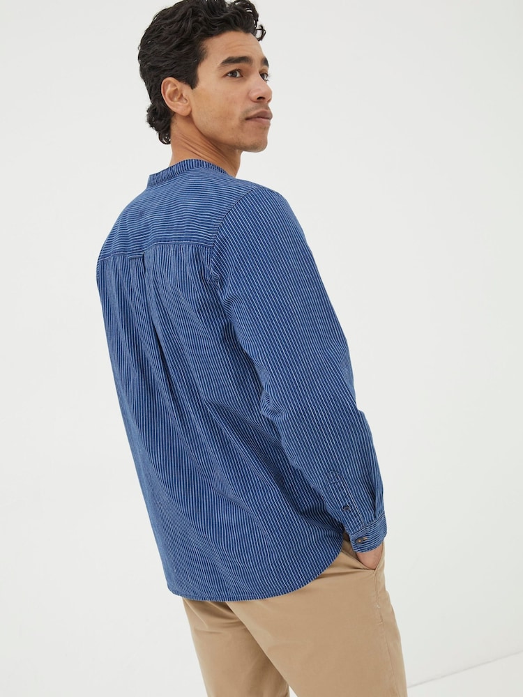 FatFace Blue Stripe Grandad Shirt - Image 2 of 5