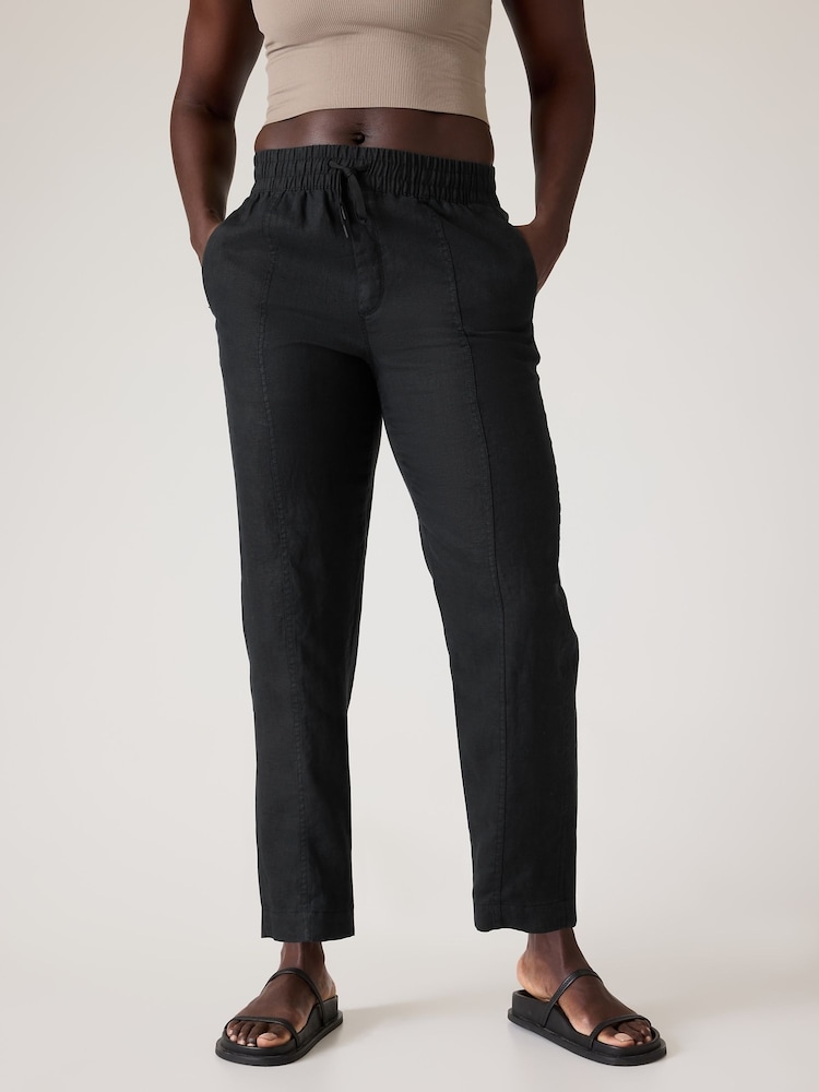 Athleta Black Retreat Linen Ankle Trousers - Image 1 of 5