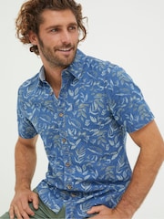 FatFace Indigo Blue Leaf Print Shirt - Image 4 of 6