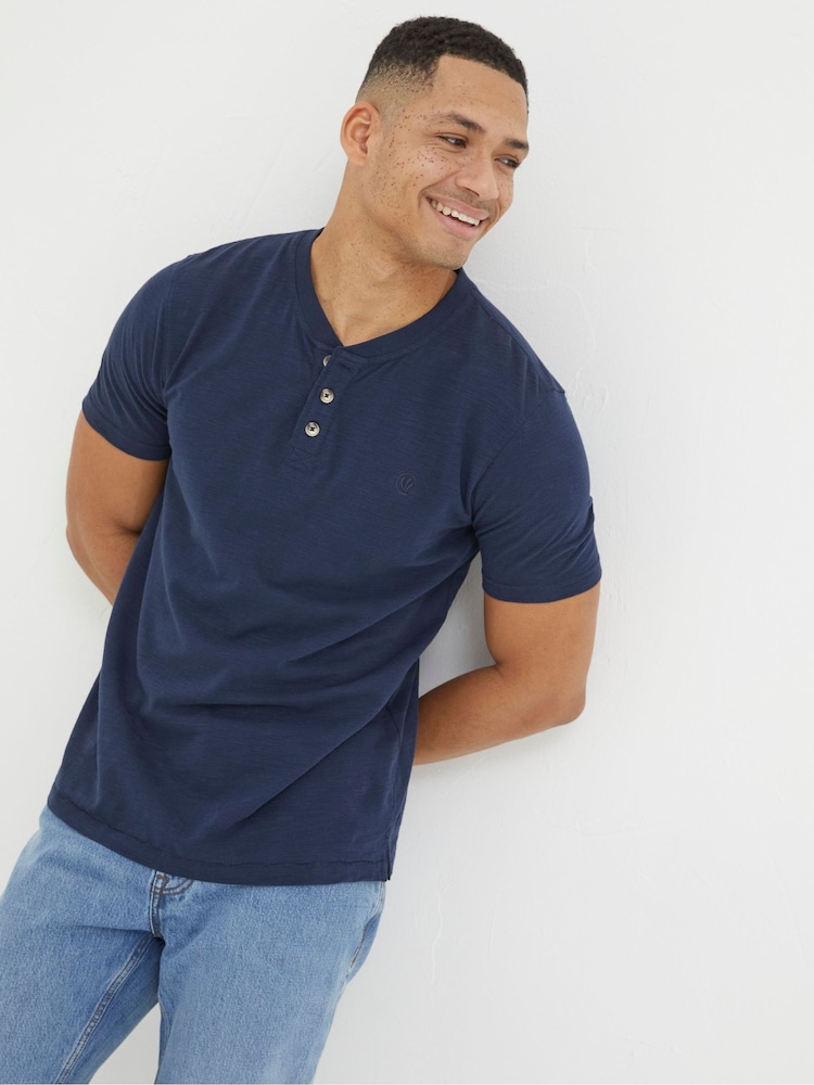 FatFace Navy Blue Woodside Slub Henley T-Shirt - Image 1 of 5