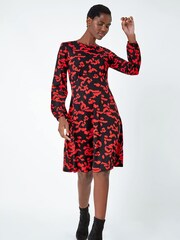 Roman Red Aztec Style Print Stretch Tea Dress - Image 1 of 5