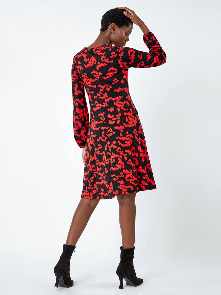 Roman Red Aztec Style Print Stretch Tea Dress - Image 2 of 5