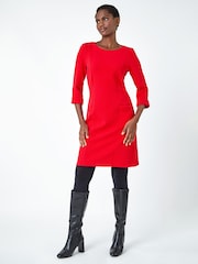 Roman Red Textured Pocket Shift Dress - Image 1 of 5