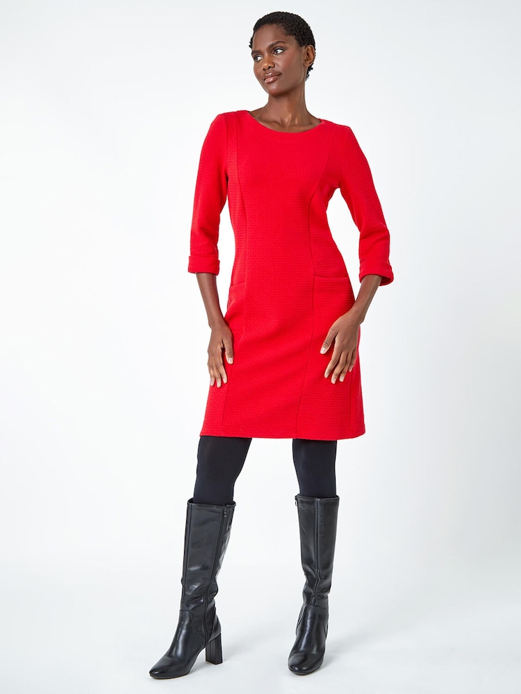 Roman Red Textured Pocket Shift Dress - Image 1 of 5