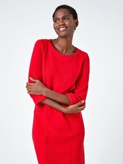 Roman Red Textured Pocket Shift Dress - Image 3 of 5