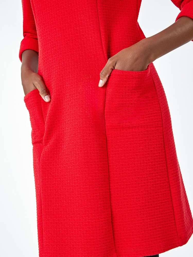Roman Red Textured Pocket Shift Dress - Image 5 of 5