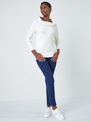 Roman White Ribbed Stretch Cowl Neck Jumper - Image 1 of 5