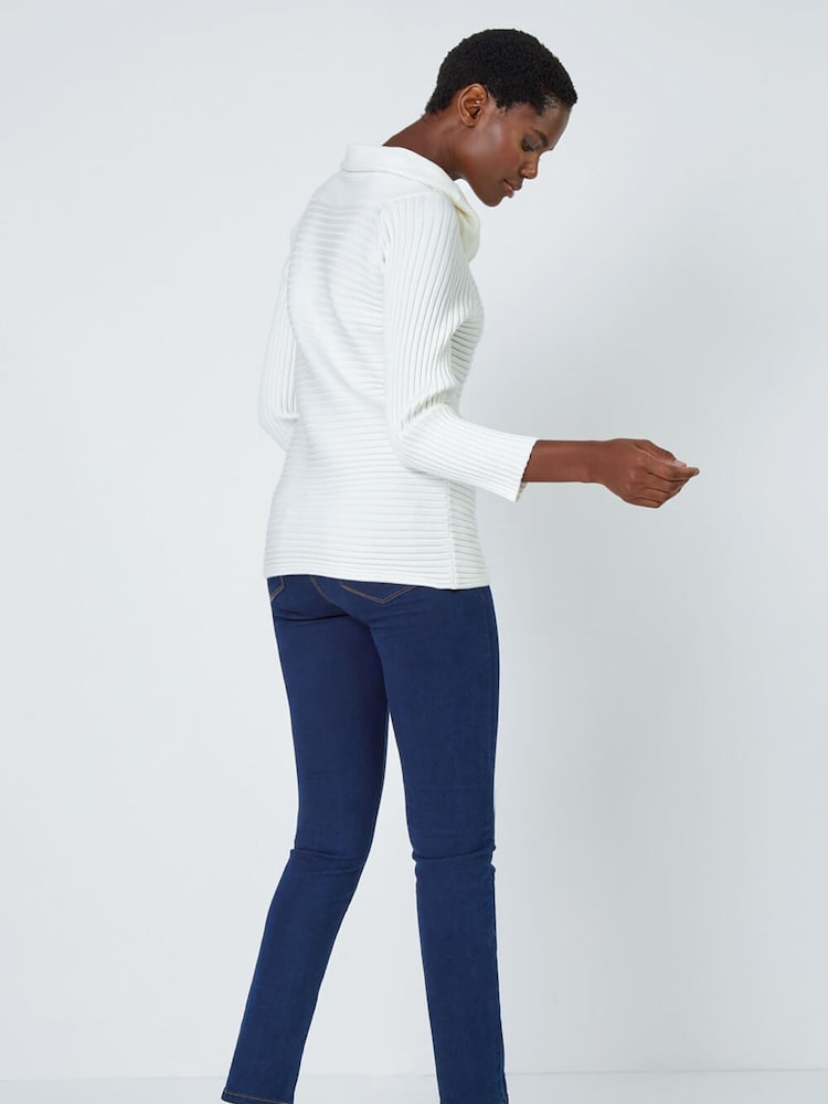Roman White Ribbed Stretch Cowl Neck Jumper - Image 2 of 5