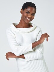 Roman White Ribbed Stretch Cowl Neck Jumper - Image 3 of 5