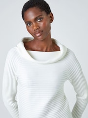 Roman White Ribbed Stretch Cowl Neck Jumper - Image 4 of 5
