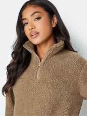 PixieGirl Petite Brown Half Zip Borg Top - Image 4 of 4