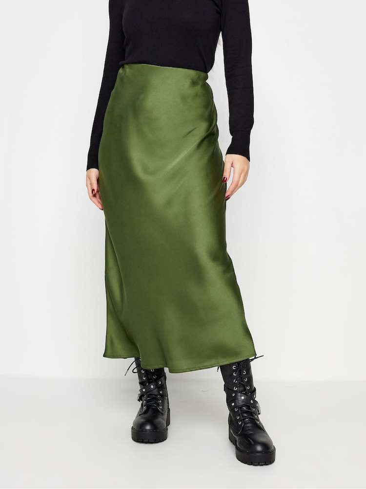 PixieGirl Petite Green Bias Cut Satin Skirt - Image 1 of 1 PixieGirl Petite Green Bias Cut Satin Skirt - Image 1 of 1