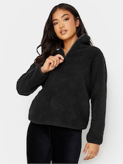 PixieGirl Petite Black Half Zip Borg Top - Image 1 of 4