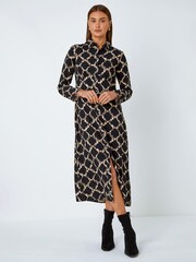 Roman Black Chain Print Midi Shirt Dress - Image 1 of 5