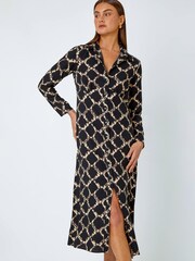Roman Black Chain Print Midi Shirt Dress - Image 2 of 5