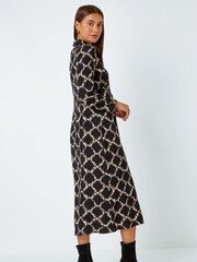 Roman Black Chain Print Midi Shirt Dress - Image 3 of 5